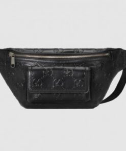 Replica Gucci Belt Bag In Black GG Embossed Perforated Leather