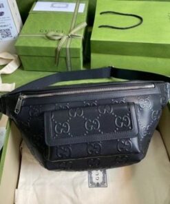 Replica Gucci Belt Bag In Black GG Embossed Perforated Leather 2