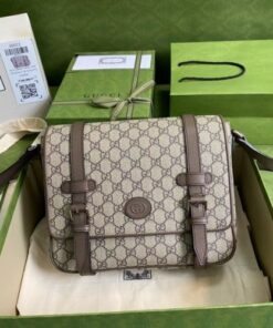 Replica Gucci Beige GG Messenger Bag with Double Belts 2