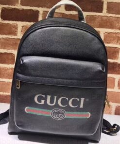 Replica Gucci Vintage Logo Print Leather Backpack Bag 547834 Black 2