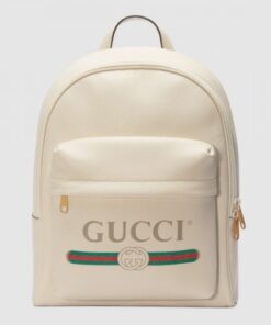 Replica Gucci White Print Leather Logo Backpack