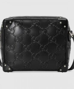 Replica Replica Gucci Trunks Messenger Bag In Black GG Embossed Perforated Leather