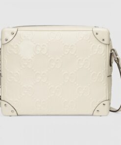 Replica Replica Gucci Trunks Messenger Bag In White GG Embossed Perforated Leather