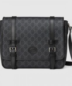 Replica Gucci Black GG Messenger Bag with Double Belts