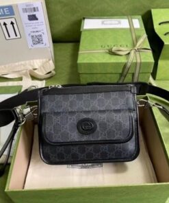 Replica Replica Gucci Black GG Supreme Messenger Bag with Interlocking G 2