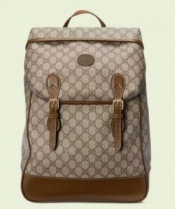 Replica Replica Gucci Medium Backpack In Beige GG Canvas with Interlocking G