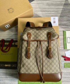 Replica Replica Gucci Medium Backpack In Beige GG Canvas with Interlocking G 2