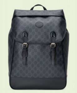 Replica Replica Gucci Medium Backpack In Black GG Canvas with Interlocking G