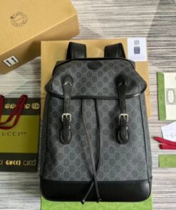 Replica Replica Gucci Medium Backpack In Black GG Canvas with Interlocking G 2