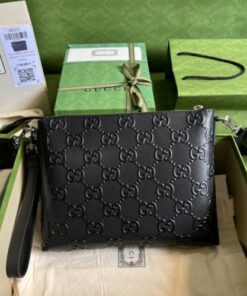 Replica Replica Gucci Medium Messenger Bag In Black GG Embossed Leather 2