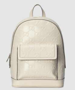 Replica Gucci Medium Backpack In White GG Embossed Perforated Leather