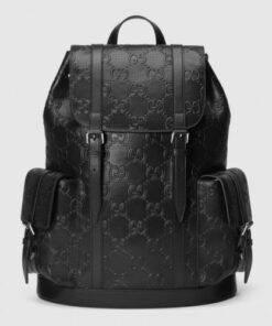 Replica Gucci Men’s Backpack In Black GG Embossed Leather