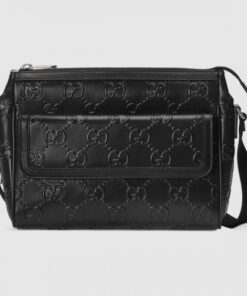 Replica Replica Gucci Messenger Bag In Black GG Embossed Perforated Leather