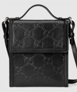 Replica Gucci Messengers Bag In Black GG Embossed Leather