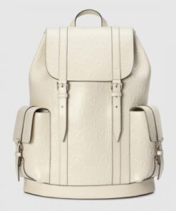 Replica Replica Gucci Men’s Backpack In White GG Embossed Leather