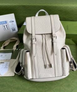 Replica Replica Gucci Men’s Backpack In White GG Embossed Leather 2