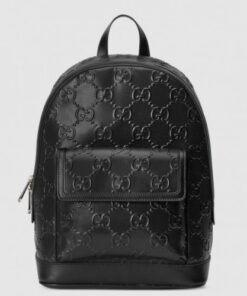 Replica Gucci Men’s Medium Backpack In Black GG Embossed Leather