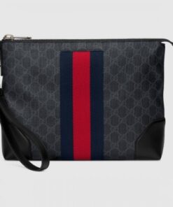 Replica Gucci Black GG Supreme Web Portfolio Pouch