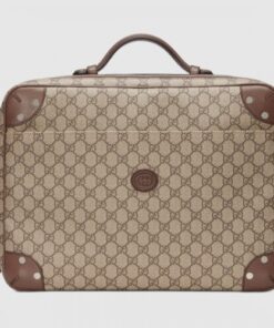 Replica Gucci Briefcase Bag In Beige GG Supreme Canvas