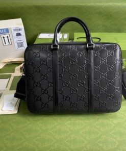 Replica Replica Gucci Medium Briefcase Bag In Black GG Embossed Leather 2