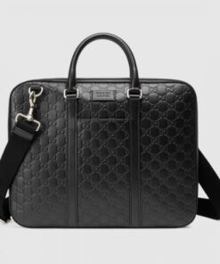 Replica Gucci Large Briefcase In Black Signature Leather