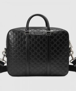 Replica Gucci Medium Briefcase In Black Signature Leather