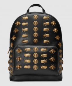 Replica Gucci Black Animal Studs Leather Backpack