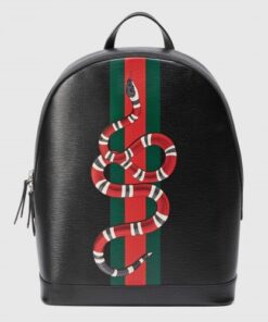 Replica Gucci Black Backpack Web And Kingsnake Print Leather