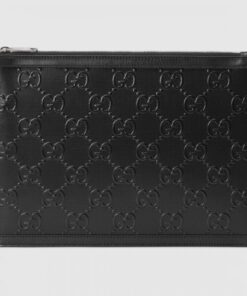 Replica Gucci Portfolio Pouch Bag In Black GG Embossed Perforated Leather