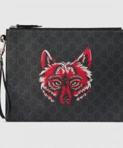 Replica Gucci Wolf Print GG Supreme Portfolio Pouch