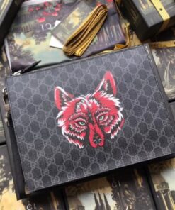 Replica Gucci Wolf Print GG Supreme Portfolio Pouch 2