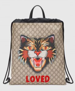 Replica Gucci Angry Cat Soft GG Supreme Drawstring Backpack