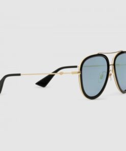 Replica Gucci Black Aviator Metal Sunglasses