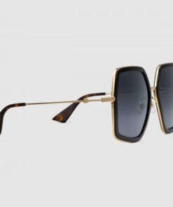 Replica Gucci Black Oversize S quare Frame Metal Sunglasses