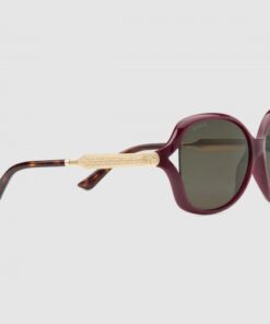 Replica Gucci Burgundy Frame Acetate and Metal Sunglasses