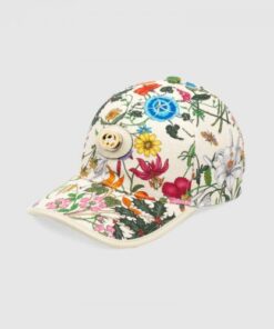 Replica Gucci Baseball hat with Flora print Ivory