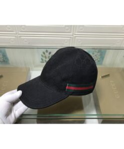 Replica Gucci 200035 Original GG canvas baseball hat with Green/Red Web In Black