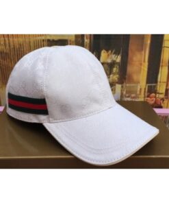 Replica Gucci 200035 Original GG canvas baseball hat with Green/Red Web In White/Silver