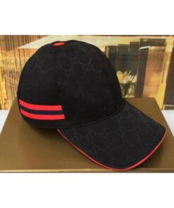 Replica Gucci 200035 Original GG canvas baseball hat with Red/Blue Web In Black