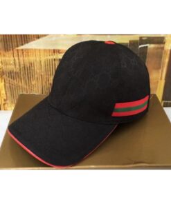 Replica Gucci 200035 Original GG canvas baseball hat with Red/Green Web In Black