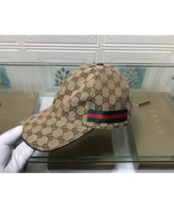 Replica Gucci 200035 Original GG canvas baseball hat with Web In Beige/ebony