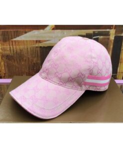 Replica Gucci 200035 Original GG canvas baseball hat with Web In Pink