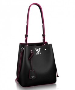 Replica Louis Vuitton Black Lockme Bucket Bag M54677 BLV759