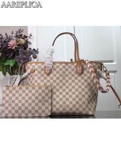 Replica Louis Vuitton Damier Azur Neverfull MM Bag With Braided Strap N50047 BLV043 2