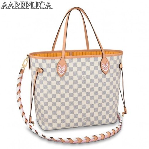 Replica Louis Vuitton Damier Azur Neverfull MM Bag With Braided Strap N50047 BLV043