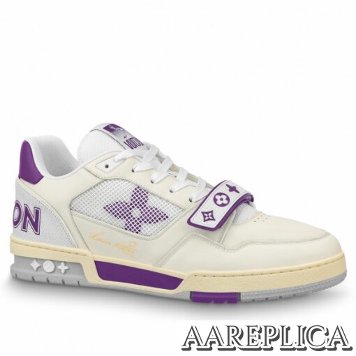 Replica Louis Vuitton LV Trainer Sneakers In Purple/White Leather 2