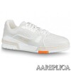 Replica Louis Vuitton LV Trainer Sneakers In White/Green Leather 9