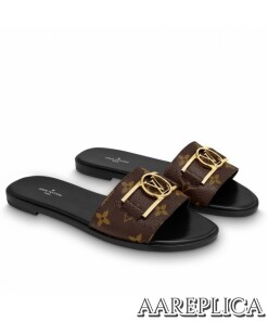 Replica Louis Vuitton Lock It Flat Mules In Monogram Canvas