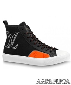 Replica Louis Vuitton Tattoo Sneaker Boots In Black Textile