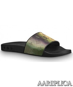 Replica Louis Vuitton Waterfront Mules In Black Iridescent Monogram